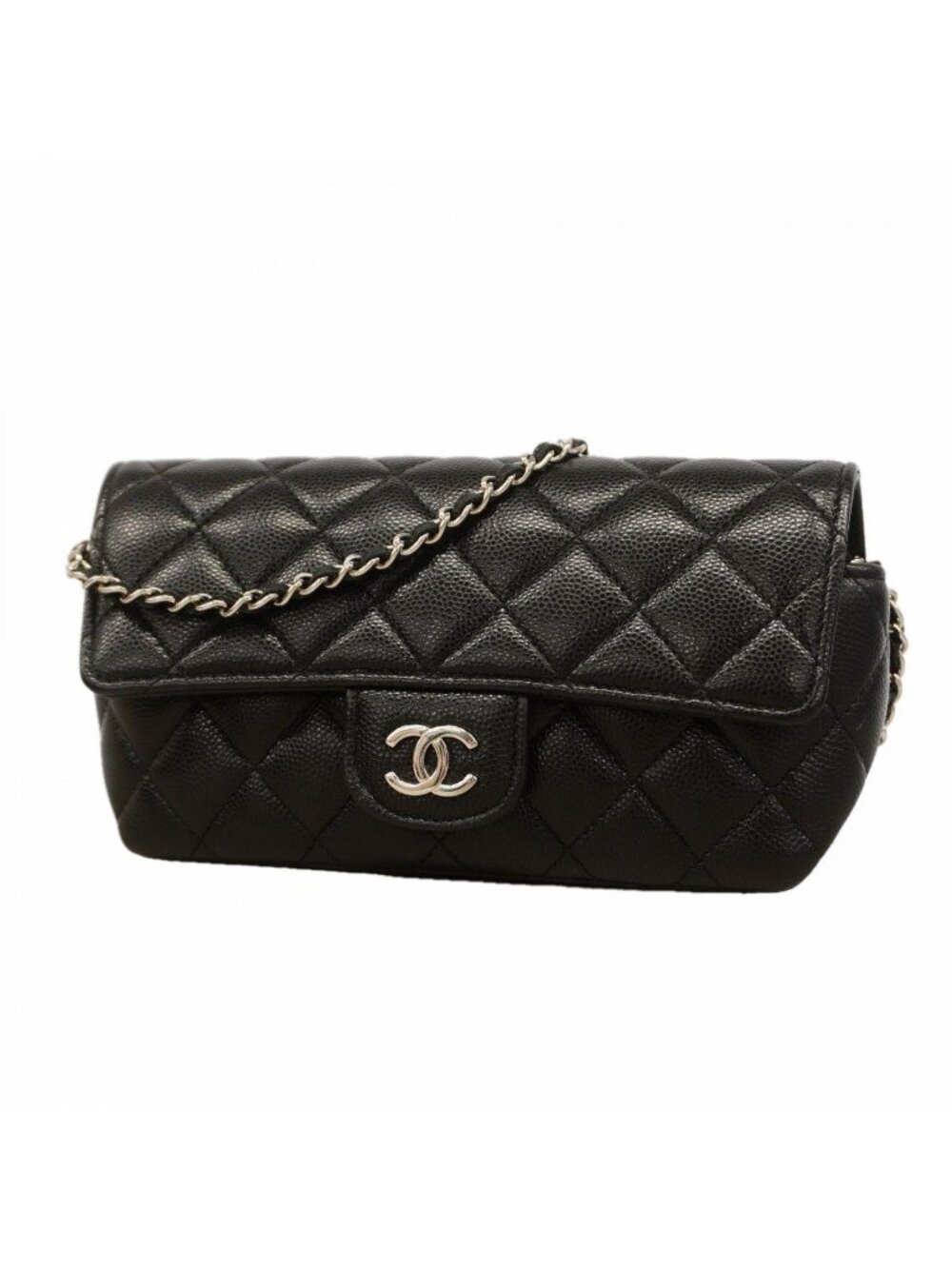 Chanel Eyewear Case Quilted Caviar Leather Black Silver